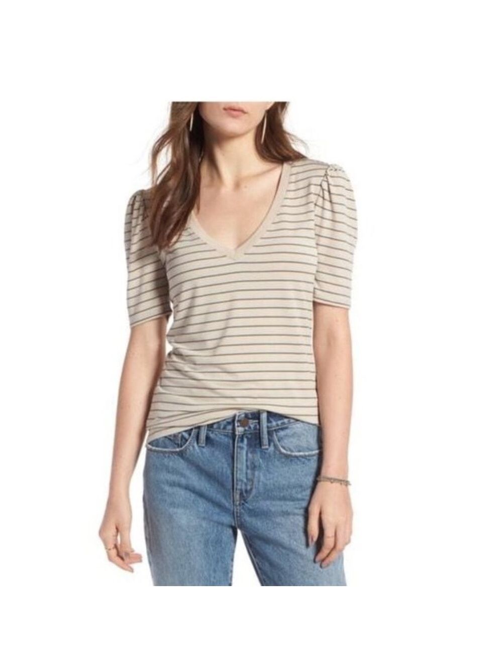 Treasure & Bond Red Striped V-neck TOP